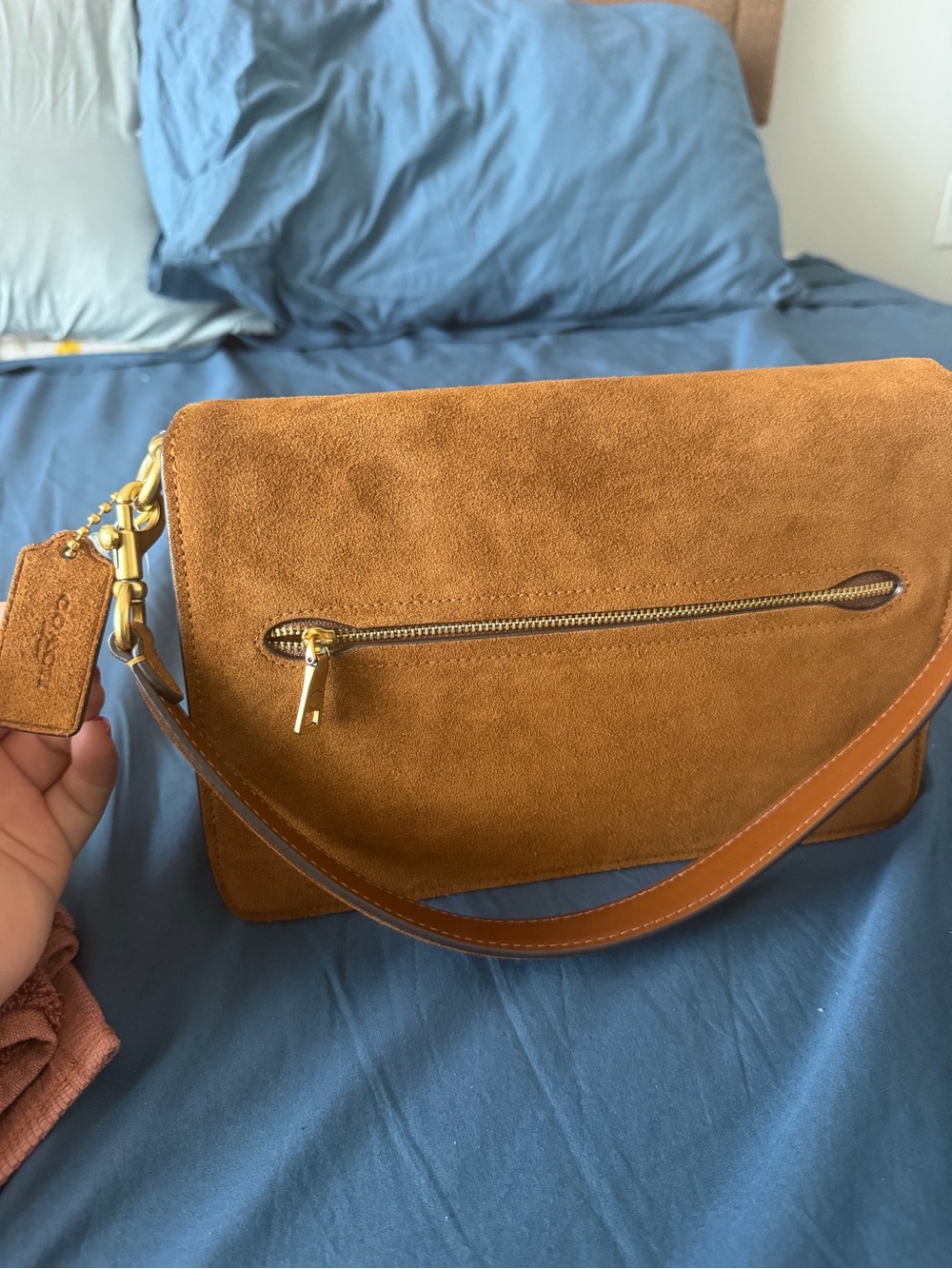 Coach Suede Crossbody Bag in Saddle Brown with Gold Hardware - Picture 3 of 4